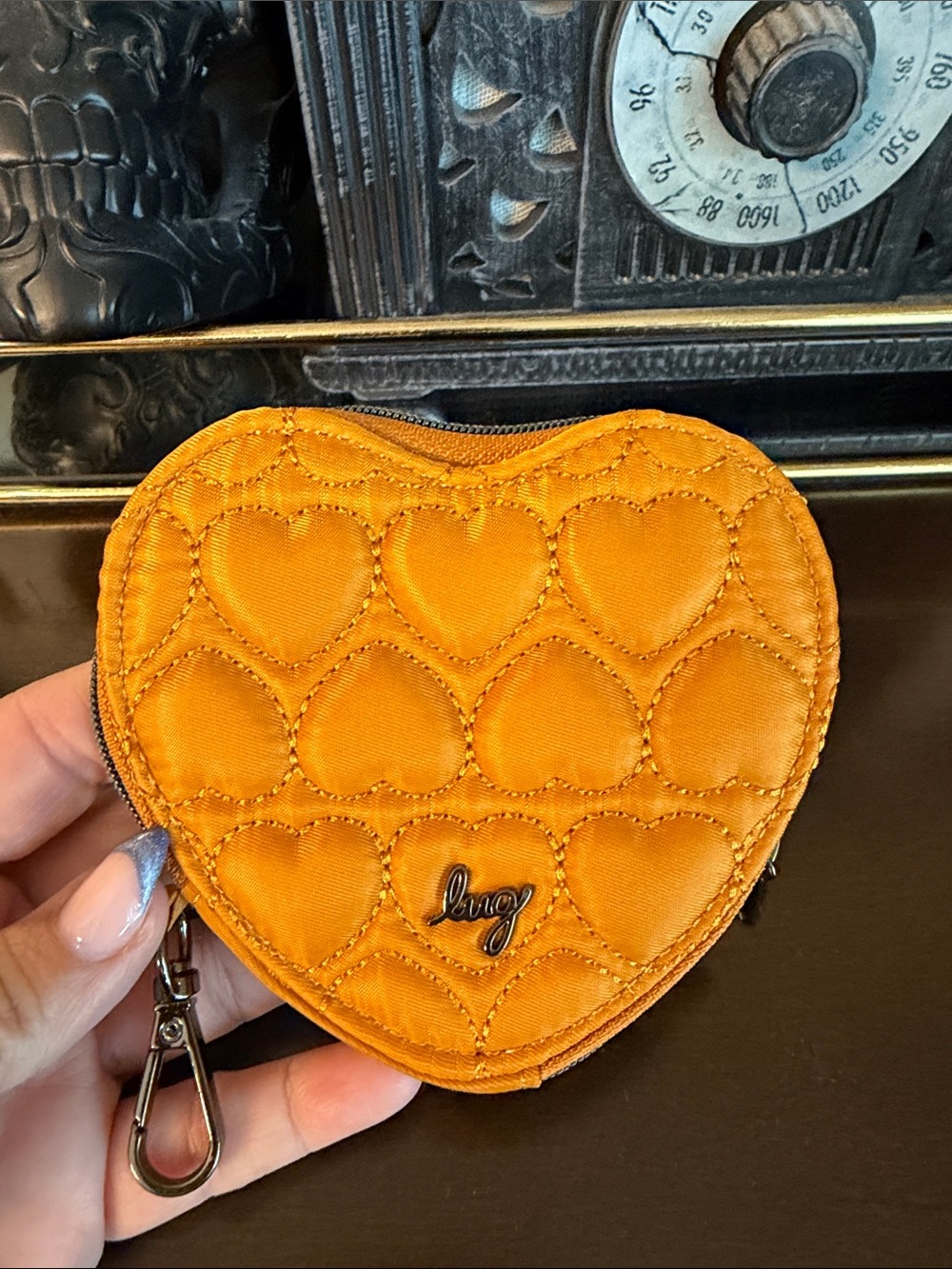 lug Heart Quilted Coin Pouch amber with zebra interior